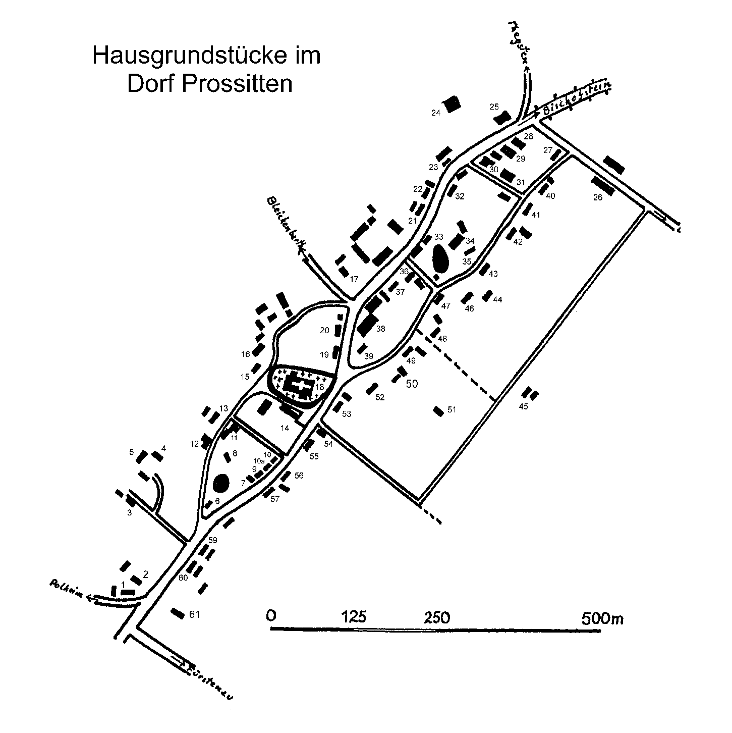 Karte des Dorfes Prossitten